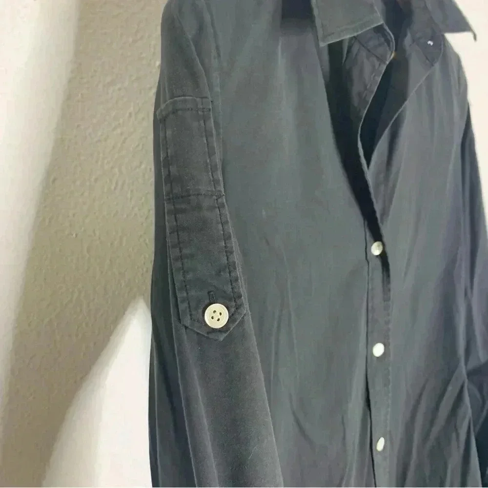 Theory black collared midi shirt dress long sleeve sz 6 - Picture 6 of 10